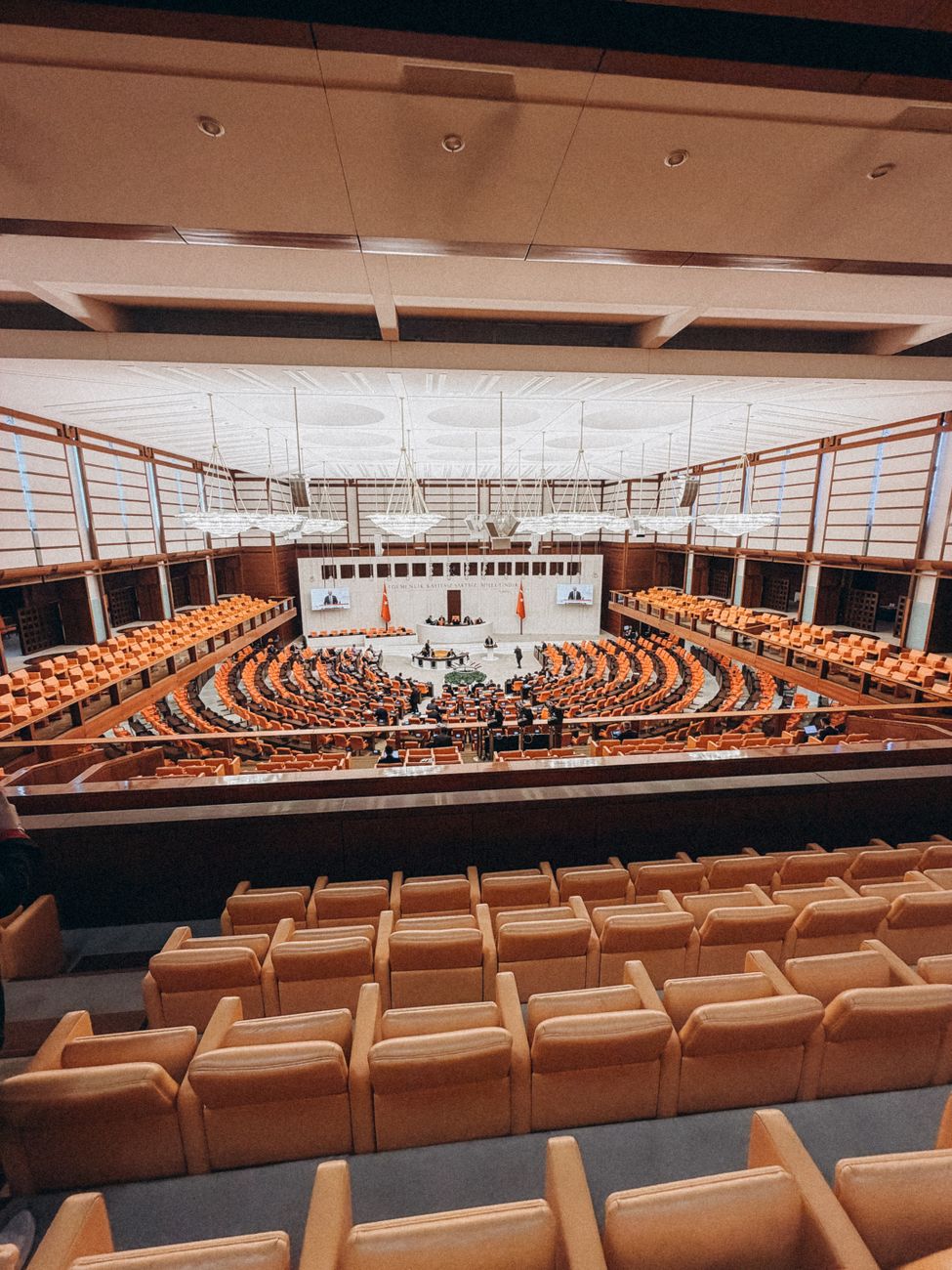 Parliament seating hall with budget panel
