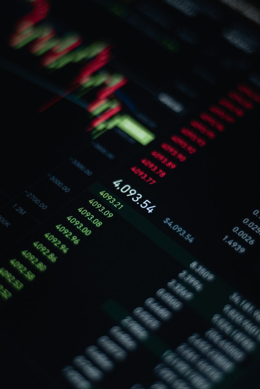 Close-up photo of financial market values on screen